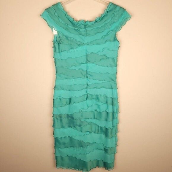 Tadashi Shoji NEW Seafoam Ruffle Cocktail Dress Short Sleeve Green Size 8 - Picture 6 of 12